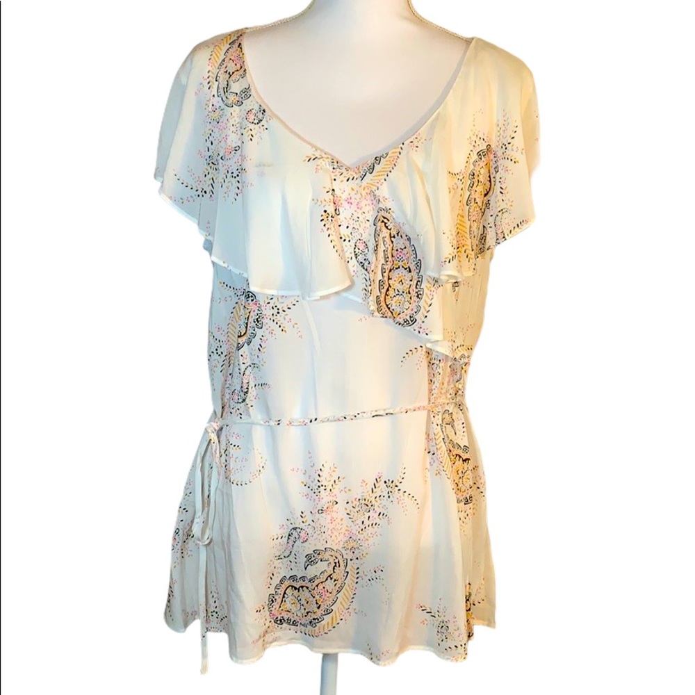 a.n.a ruffled tie waist sleeveless paisley blouse XL NWT